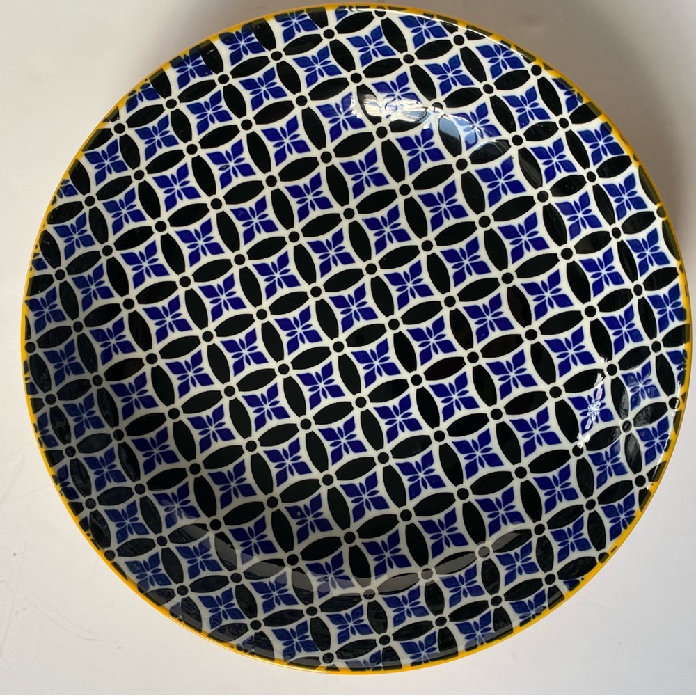 Metahom Serving Bowl Ceramic 8.75” Blue Yellow Honeycomb Bottom Floral Print - Picture 1 of 16